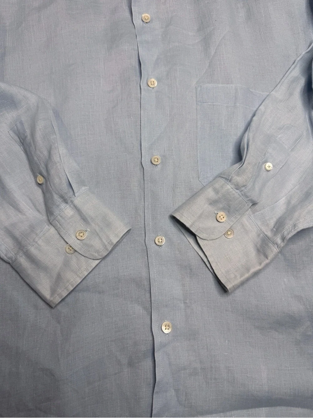 VTG Y2K Banana Republic Relaxed Fit 100% Linen Shirt Mens Large Blue Long Sleeve